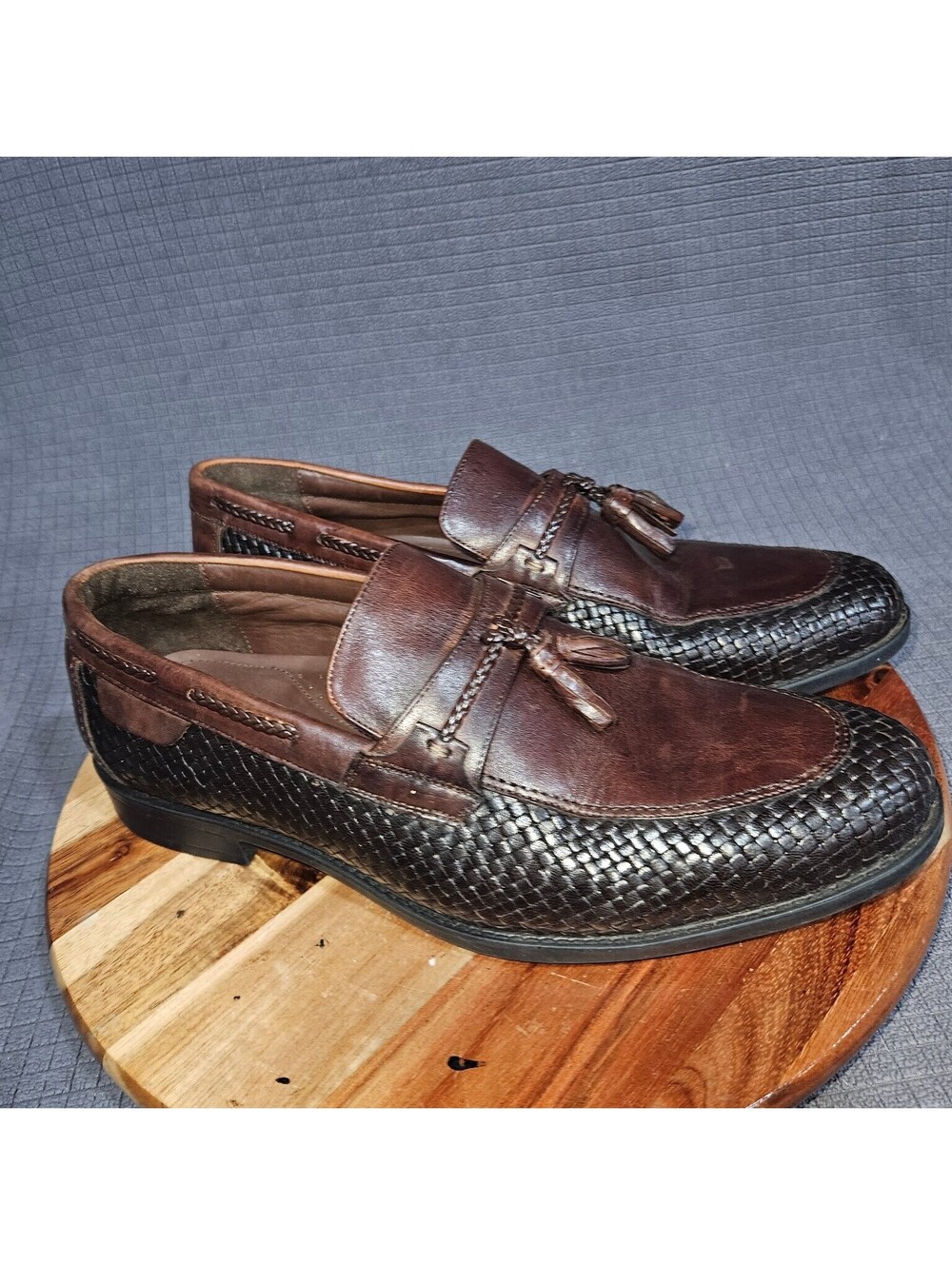 CHRIS BROAD Men’s Brown US 10 Leather Tassel Loafers Woven Dress Shoes
